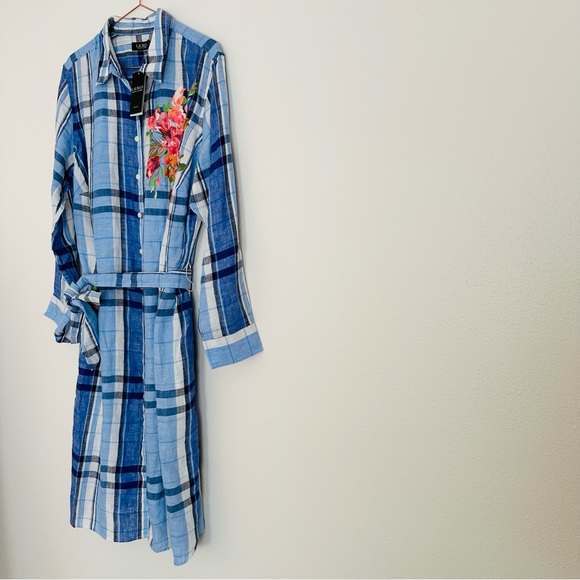 New Ralph Lauren Floral & Plaid Lightweight Linen Button Down Shirtdress Midi - Picture 7 of 15